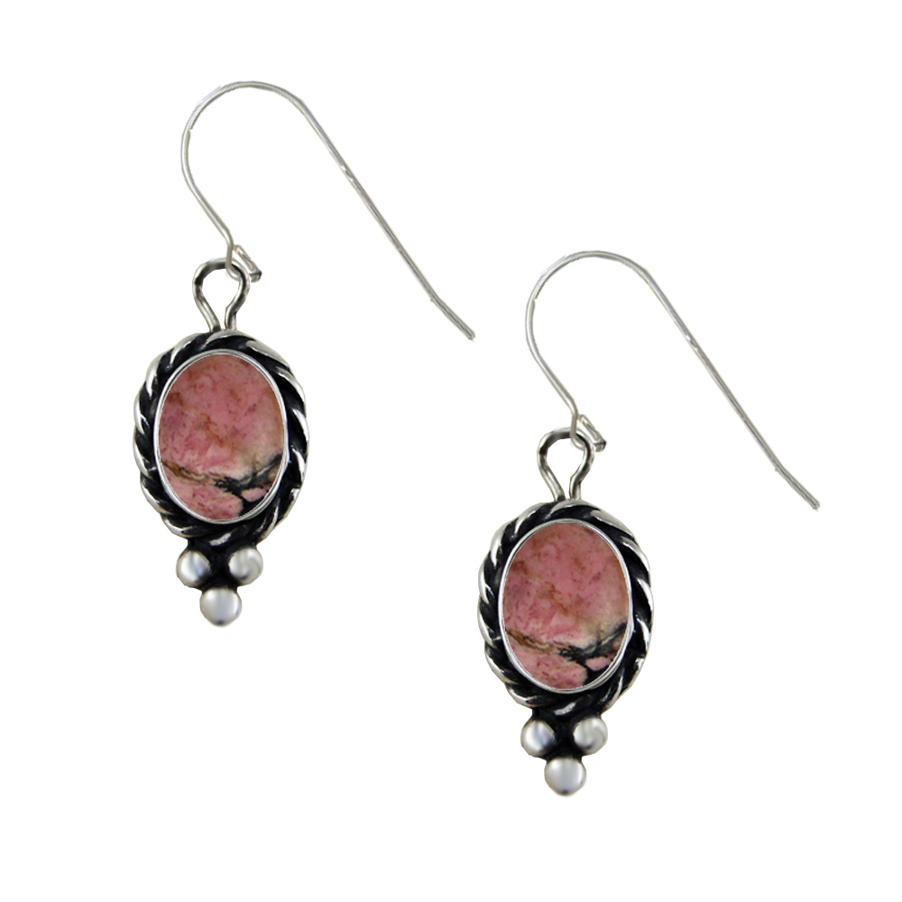 Sterling Silver Little Rhodonite Gemstone Drop Dangle Earrings